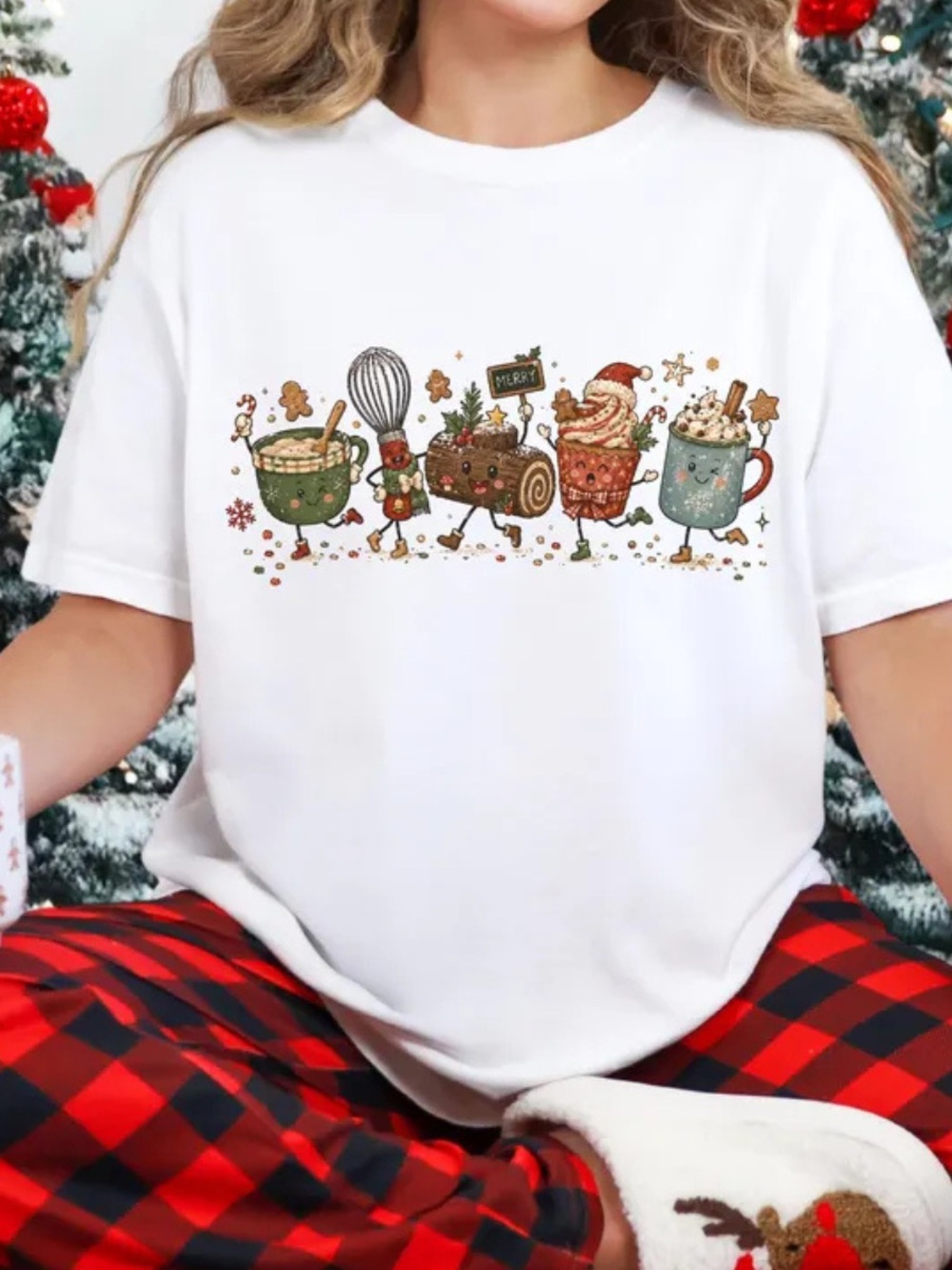 Merry Christmas Cute Holiday Treats Graphic Tee for Unisex, White Vintage Shirt